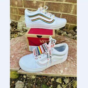 Kid's Vans Old Skool Sneaker Shoes Size 1/31.5EU Pride White Pride Youth Shoes